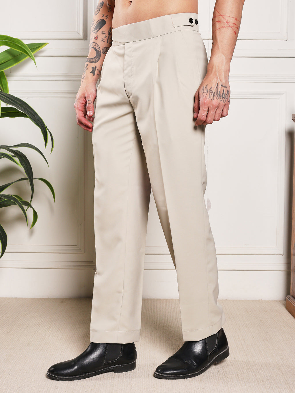 Loose Fit Classic Button Cream Beige Gurkha Pants