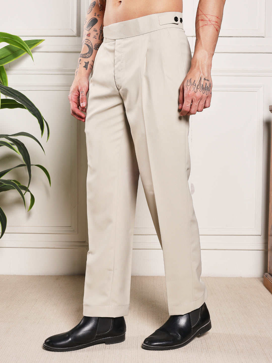 Loose Fit Classic Button Cream Beige Gurkha Pants