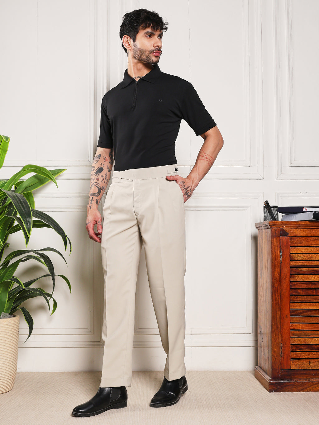 Loose Fit Classic Button Cream Beige Gurkha Pants
