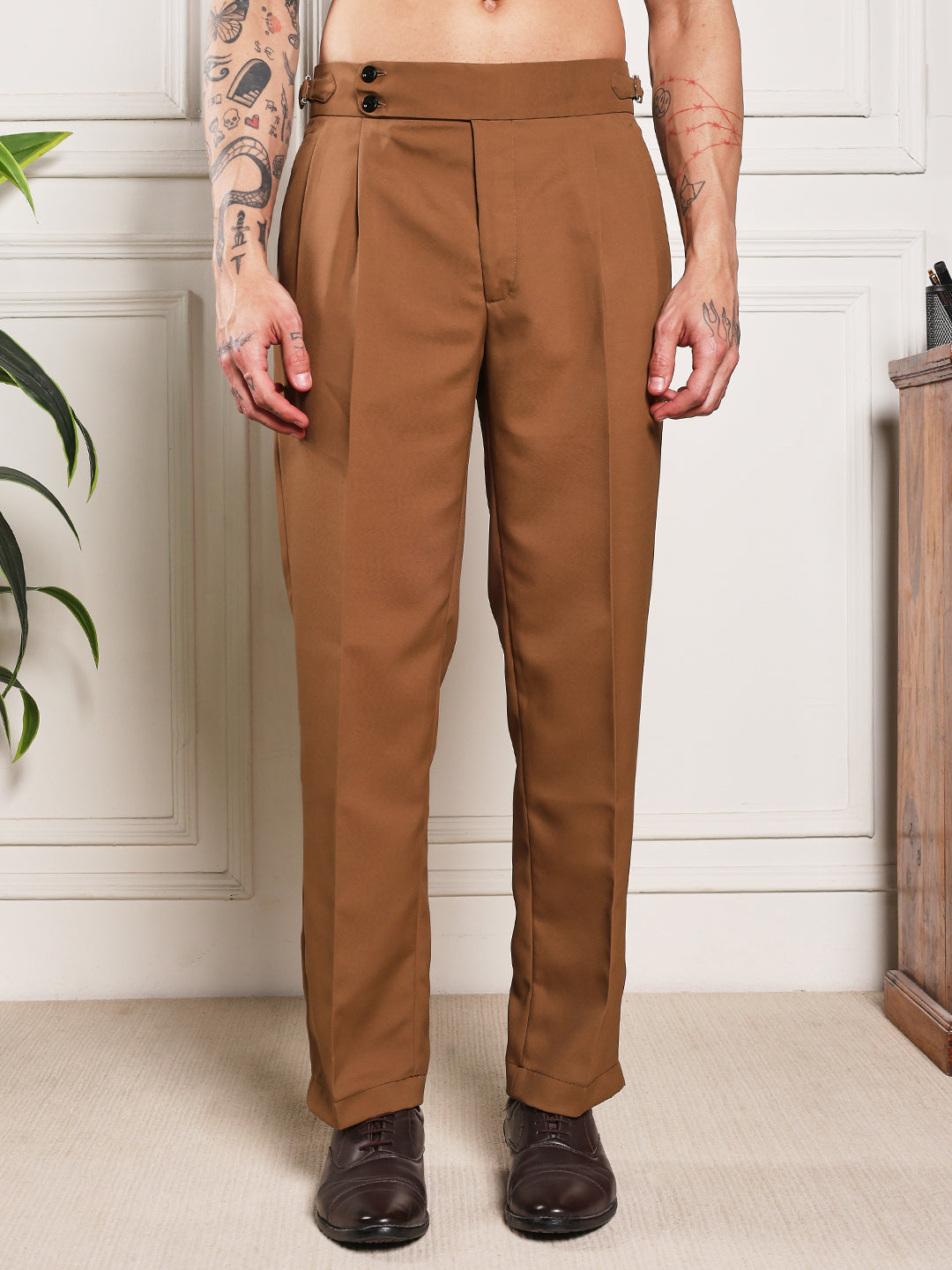 Loose Fit Double Button Royal Brown Gurkha Pants