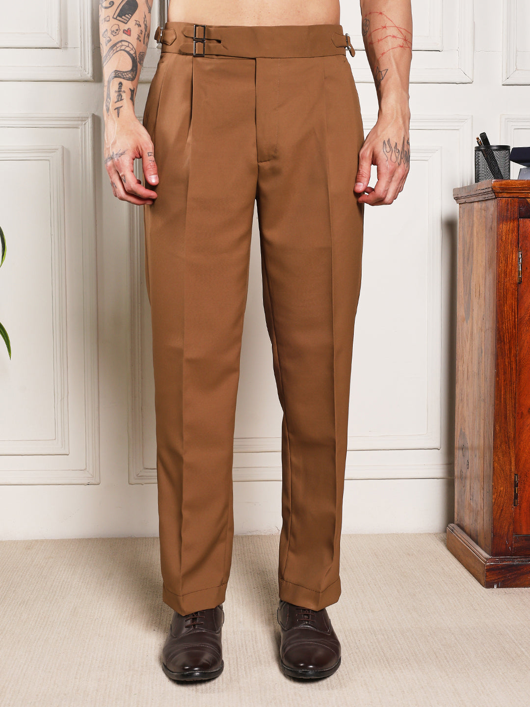 Loose Fit Double Buckle Royal Brown Gurkha Pants