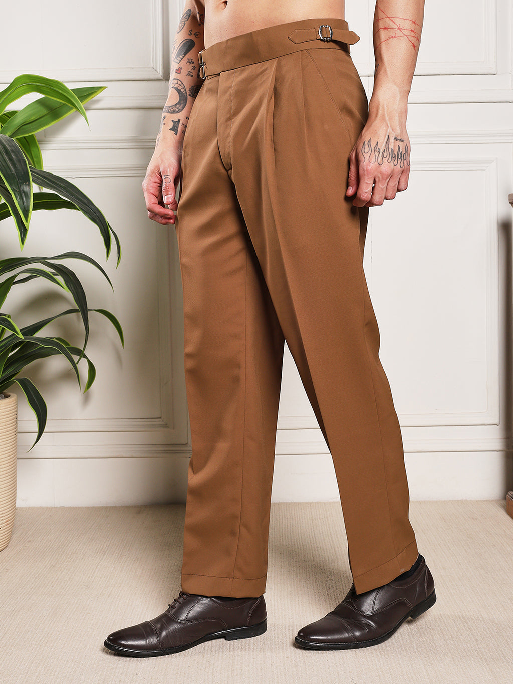 Loose Fit Double Buckle Royal Brown Gurkha Pants