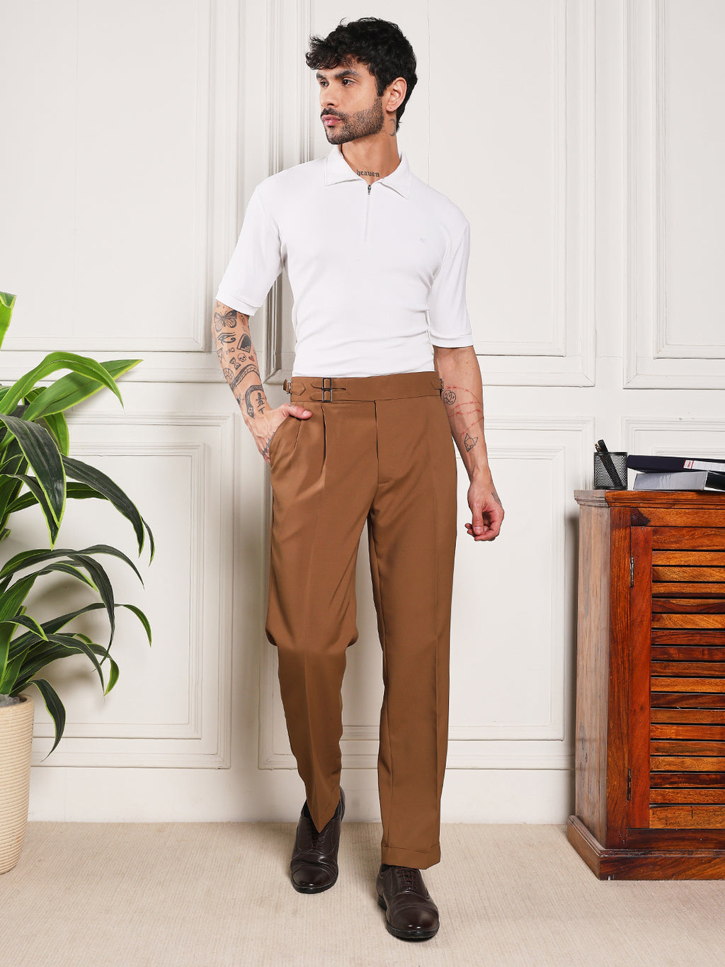 Loose Fit Double Buckle Royal Brown Gurkha Pants