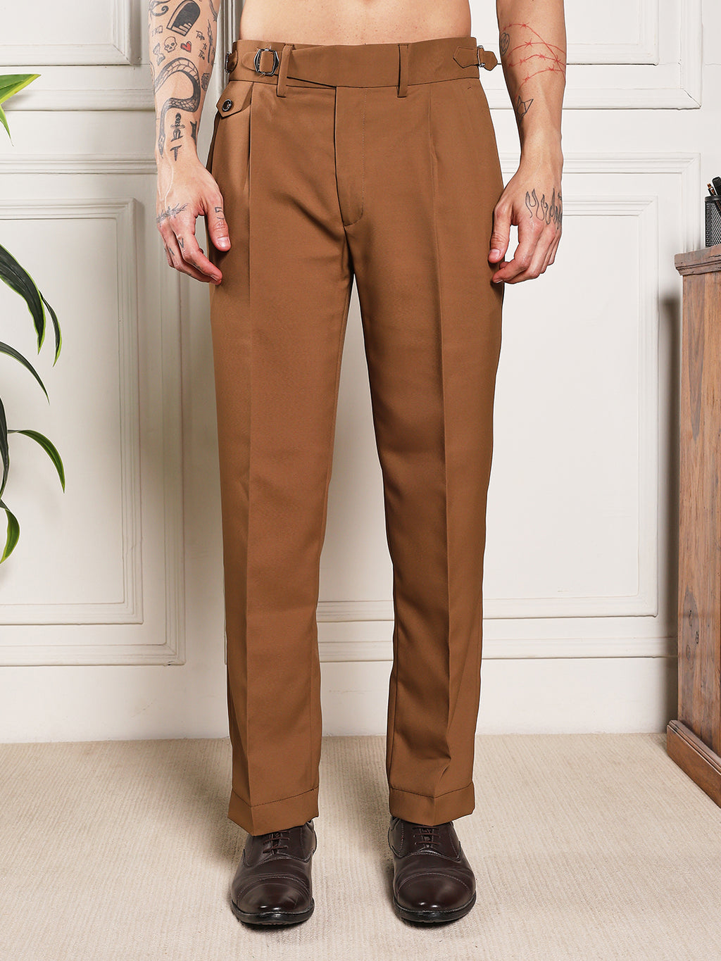 Loose Fit Single Buckle Royal Brown Gurkha Pants