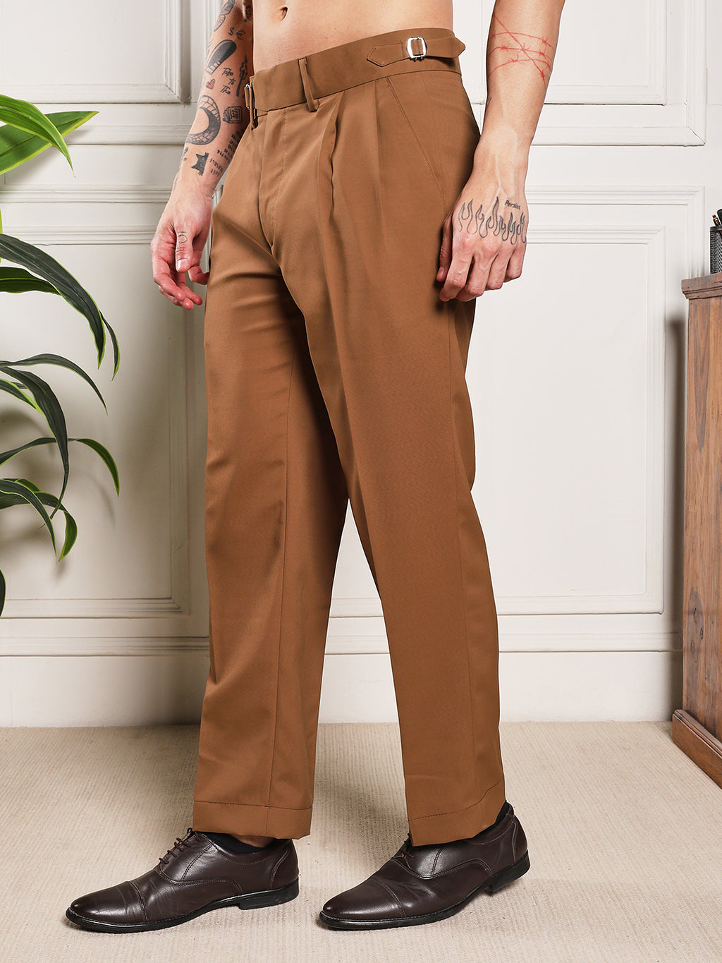 Loose Fit Single Buckle Royal Brown Gurkha Pants