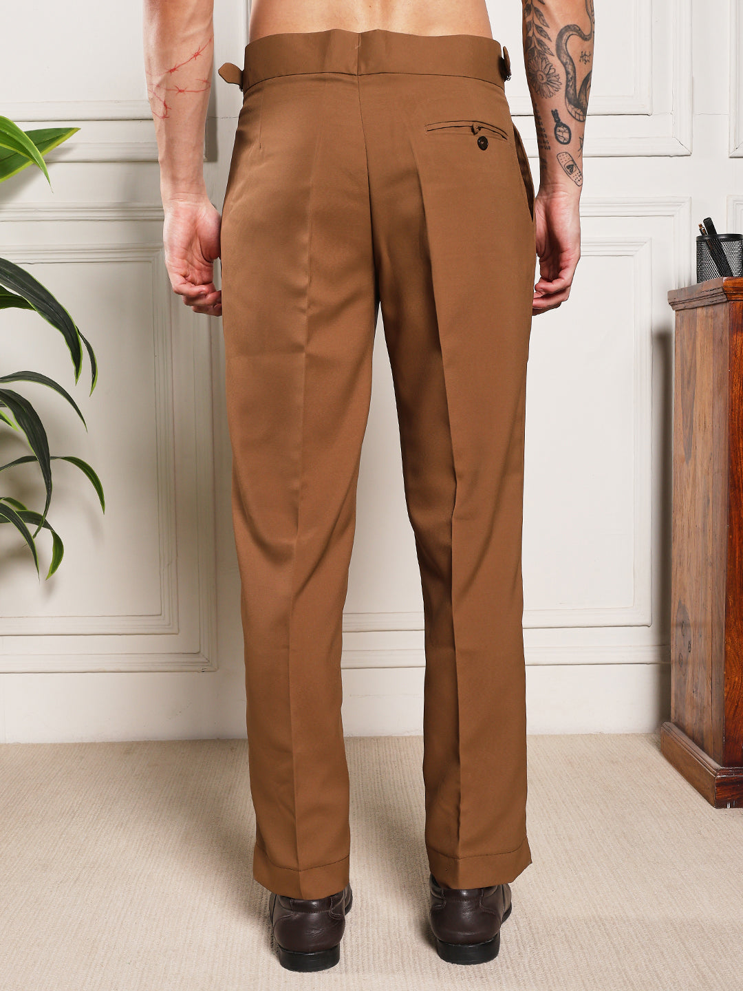 Loose Fit Single Buckle Royal Brown Gurkha Pants
