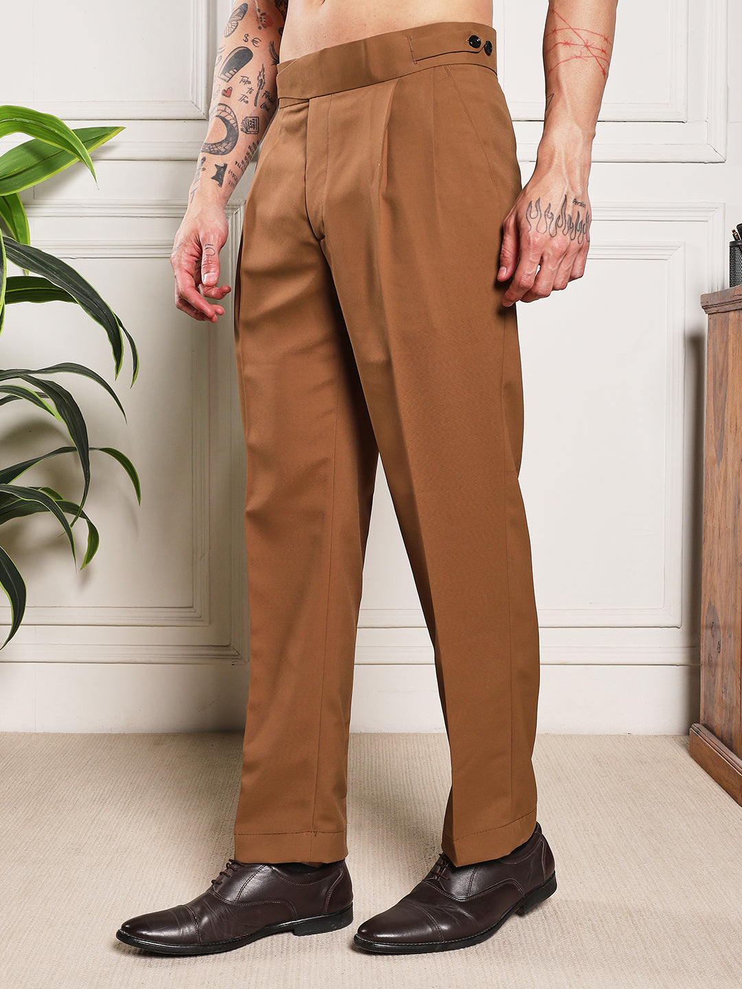 Loose Fit Classic Button Royal Brown Gurkha Pants