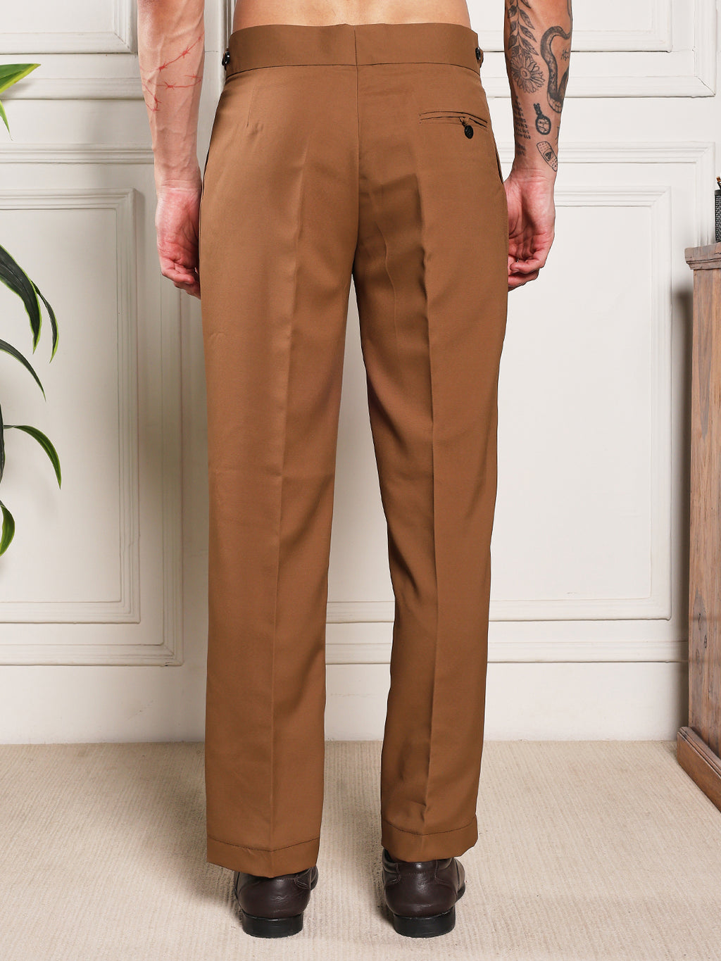 Loose Fit Classic Button Royal Brown Gurkha Pants