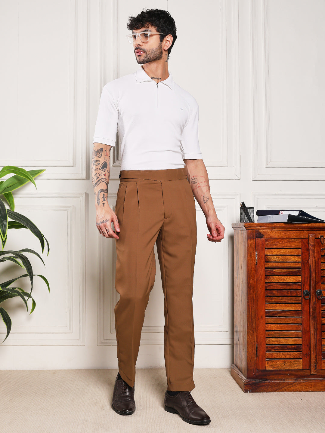 Loose Fit Classic Button Royal Brown Gurkha Pants
