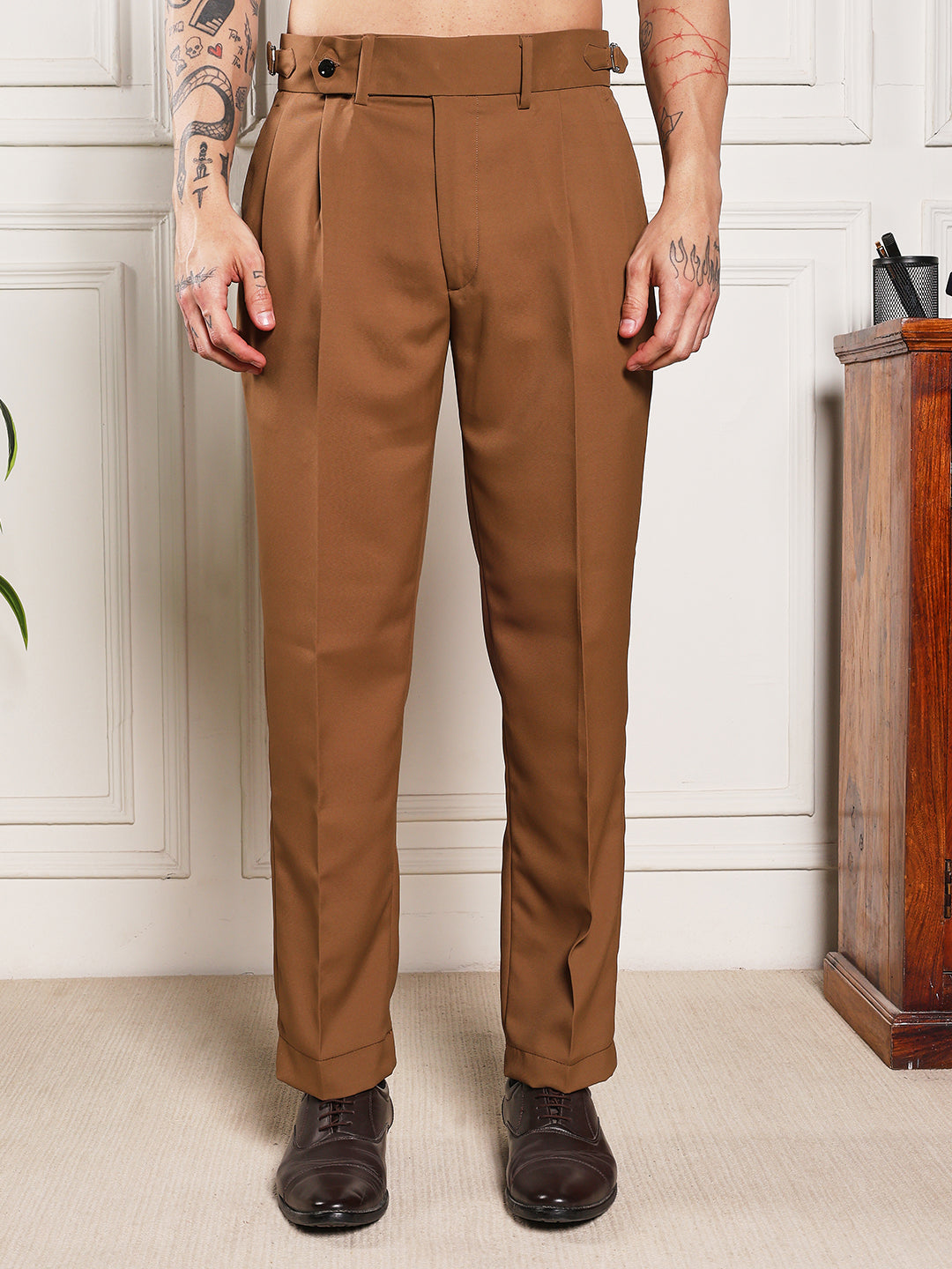 Loose Fit Signature Buckle Royal Brown Gurkha Pants