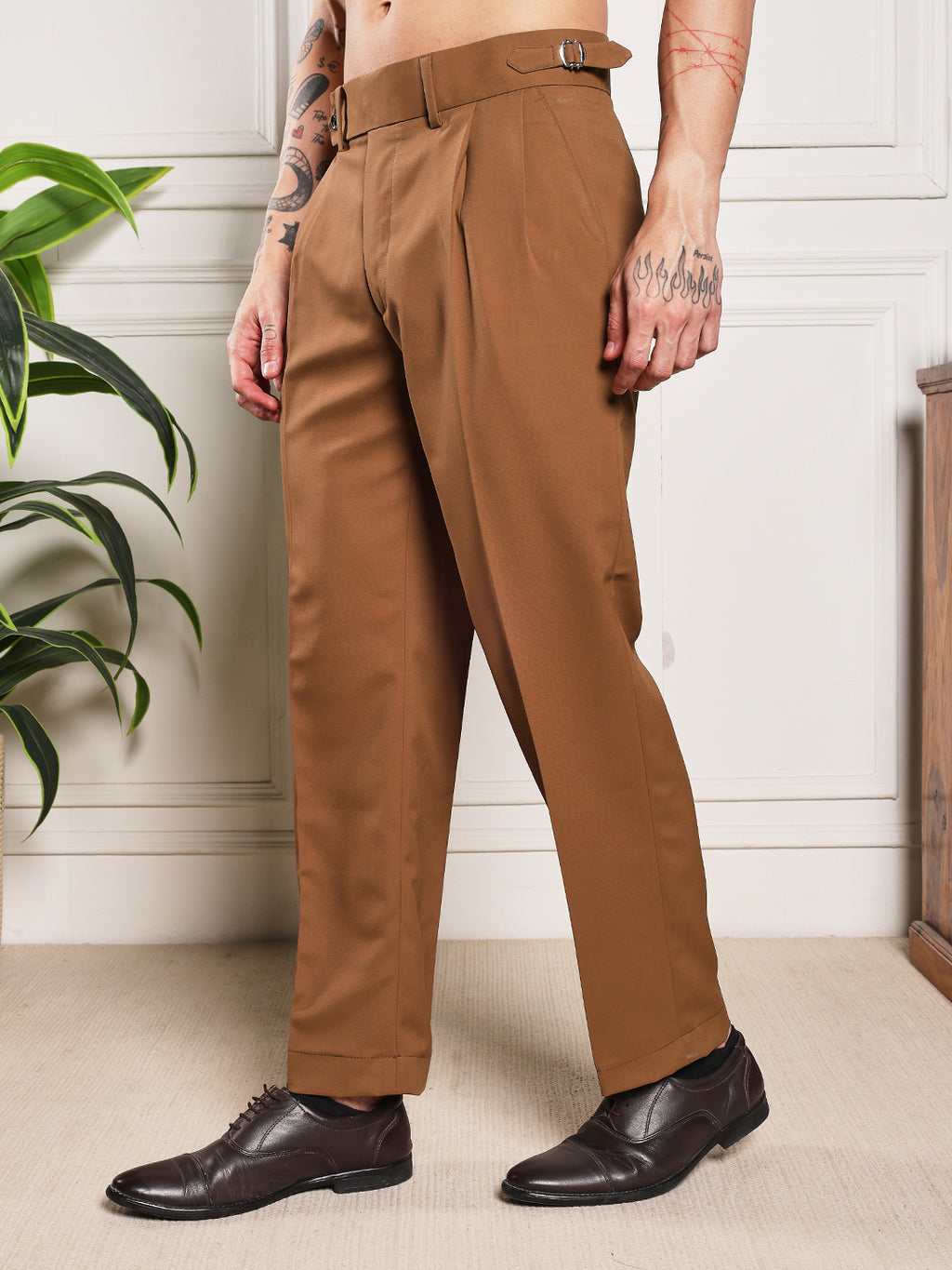 Loose Fit Signature Buckle Royal Brown Gurkha Pants