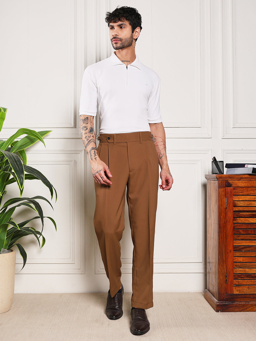 Loose Fit Signature Buckle Royal Brown Gurkha Pants