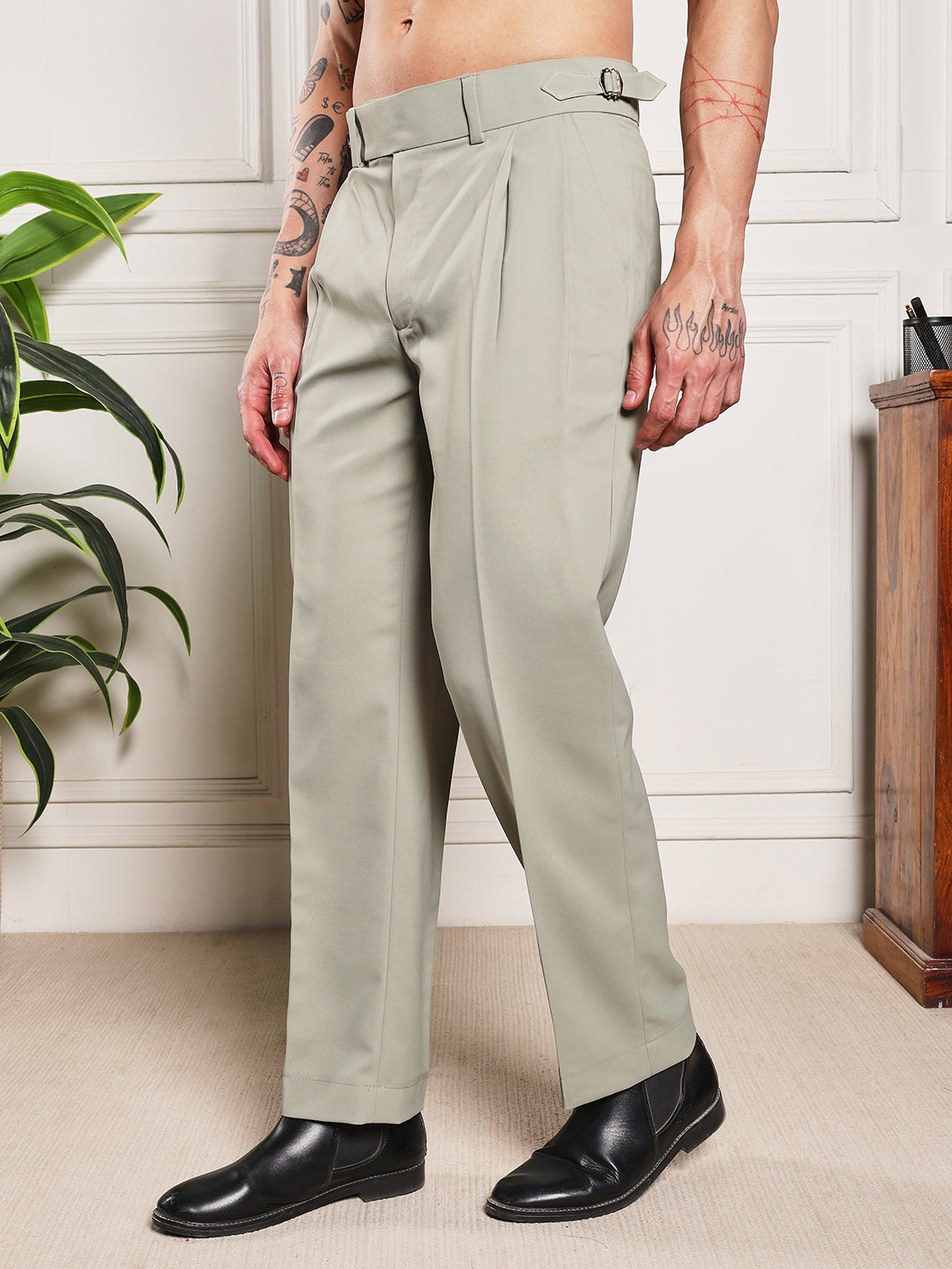 Loose Fit Signature Buckle Classic Sage Gurkha Pants