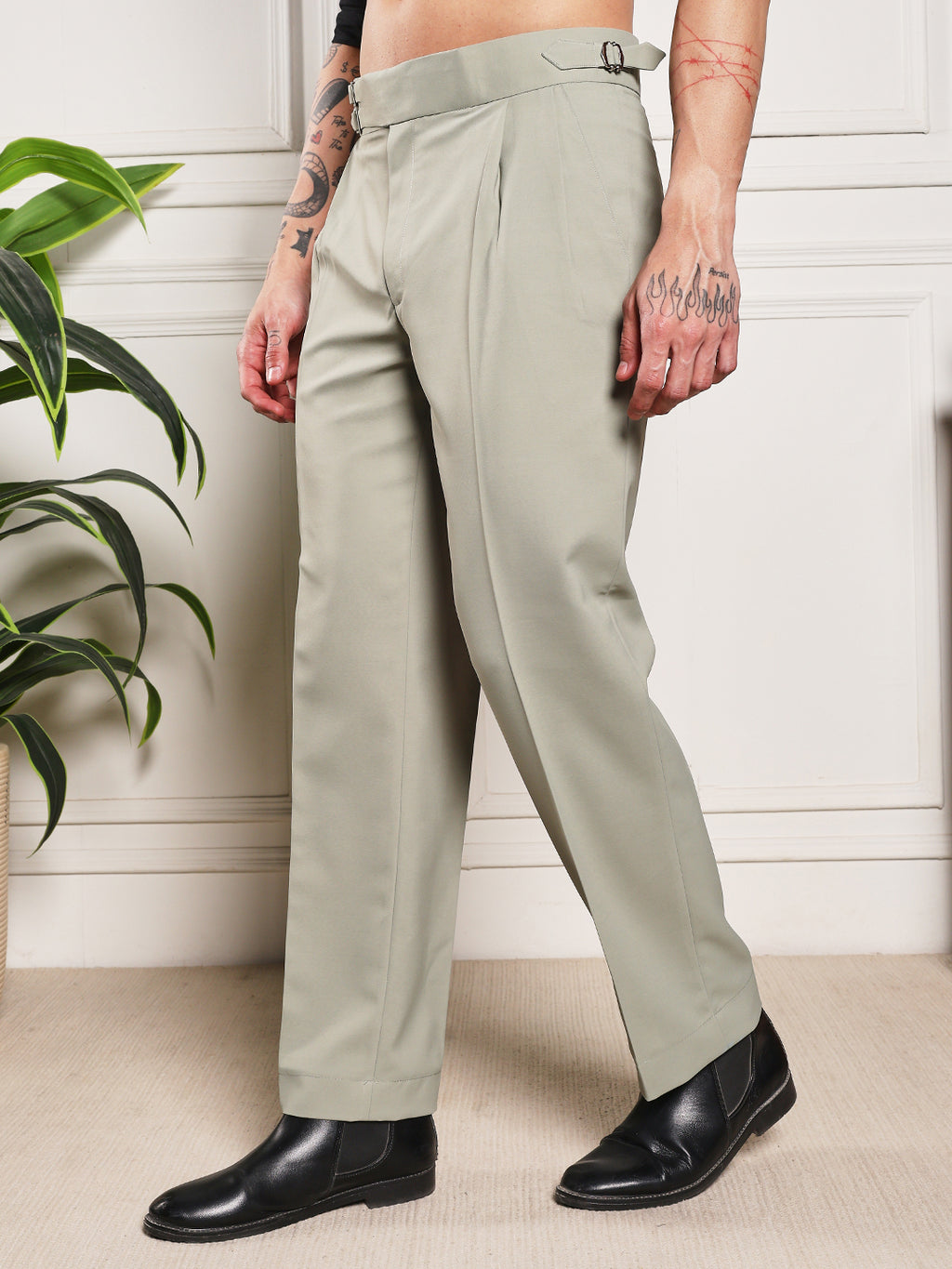 Loose Fit Double Buckle Classic Sage Gurkha Pants