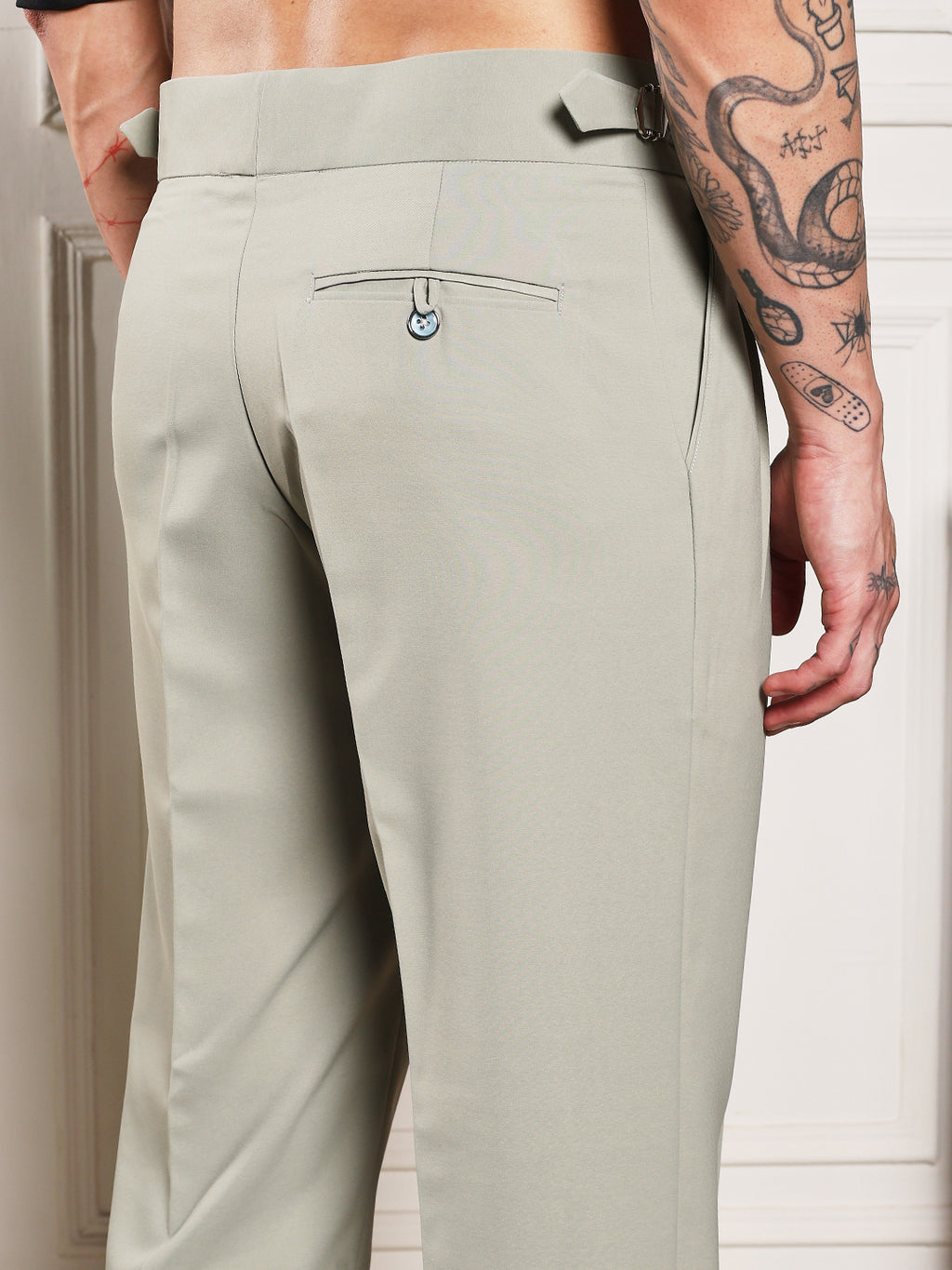Loose Fit Double Buckle Classic Sage Gurkha Pants