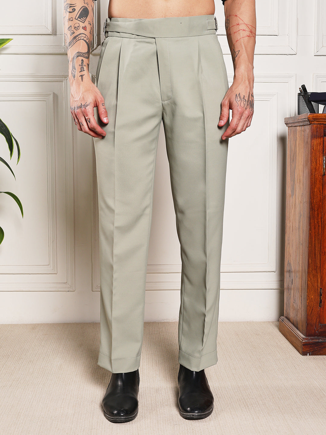 Loose Fit Classic Buckle Classic Sage Gurkha Pants
