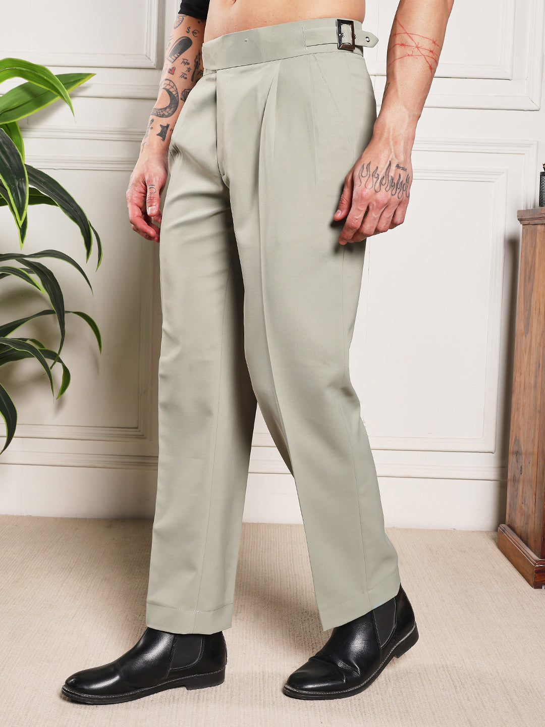 Loose Fit Classic Buckle Classic Sage Gurkha Pants