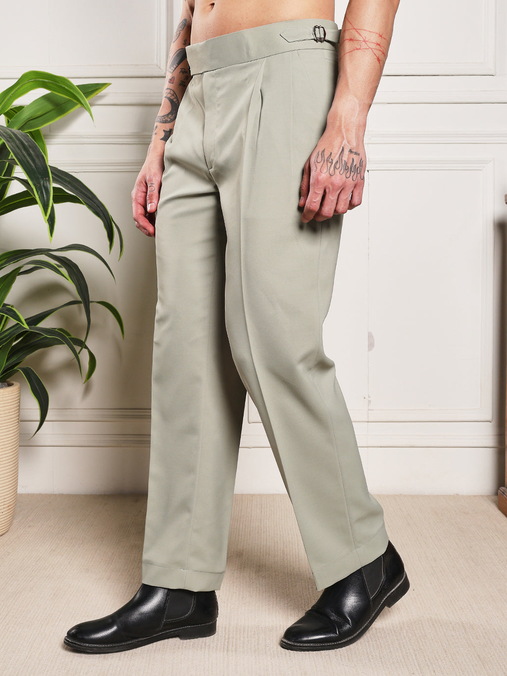 Loose Fit Double Button Classic Sage Gurkha Pants