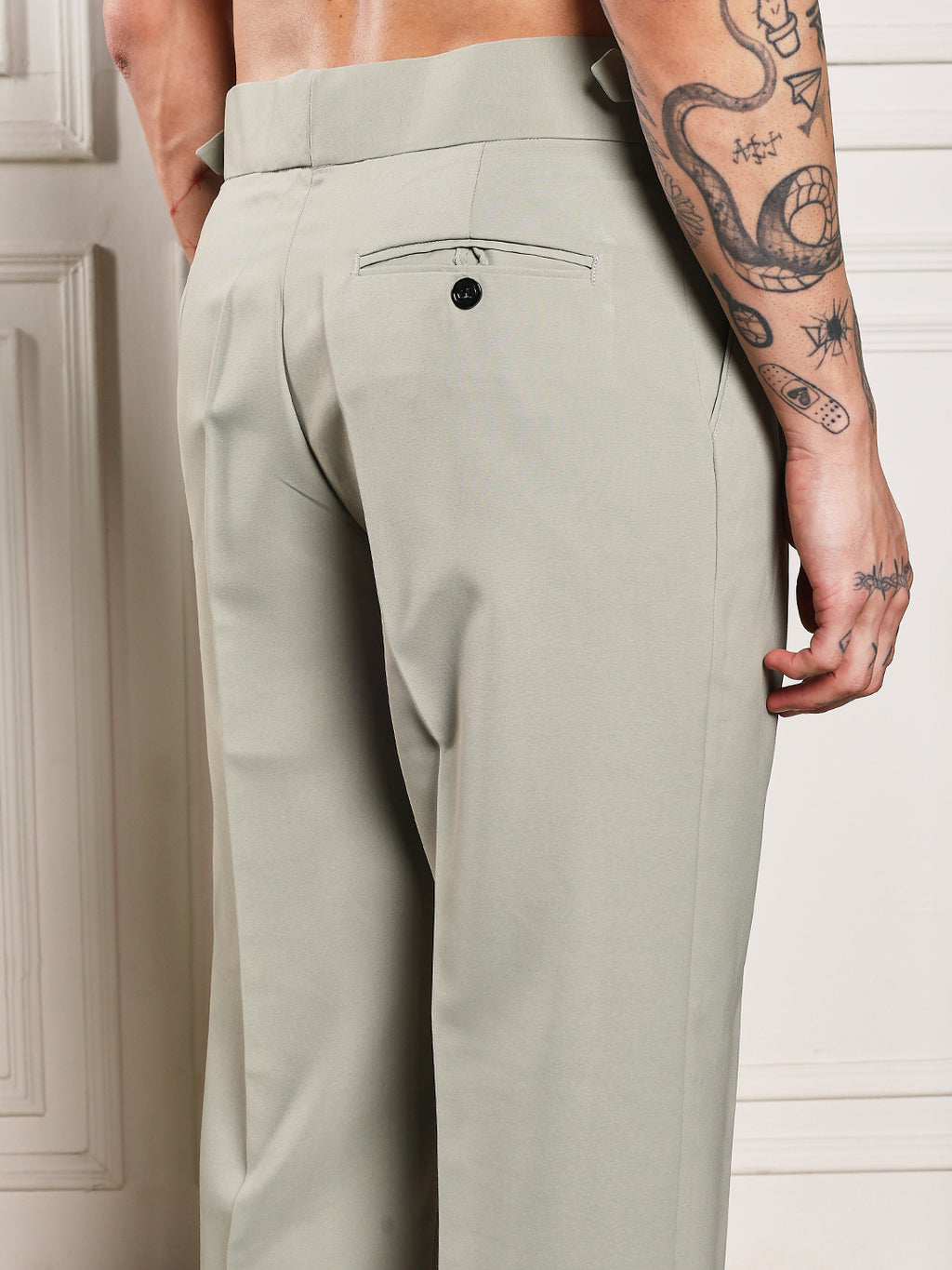 Loose Fit Double Button Classic Sage Gurkha Pants