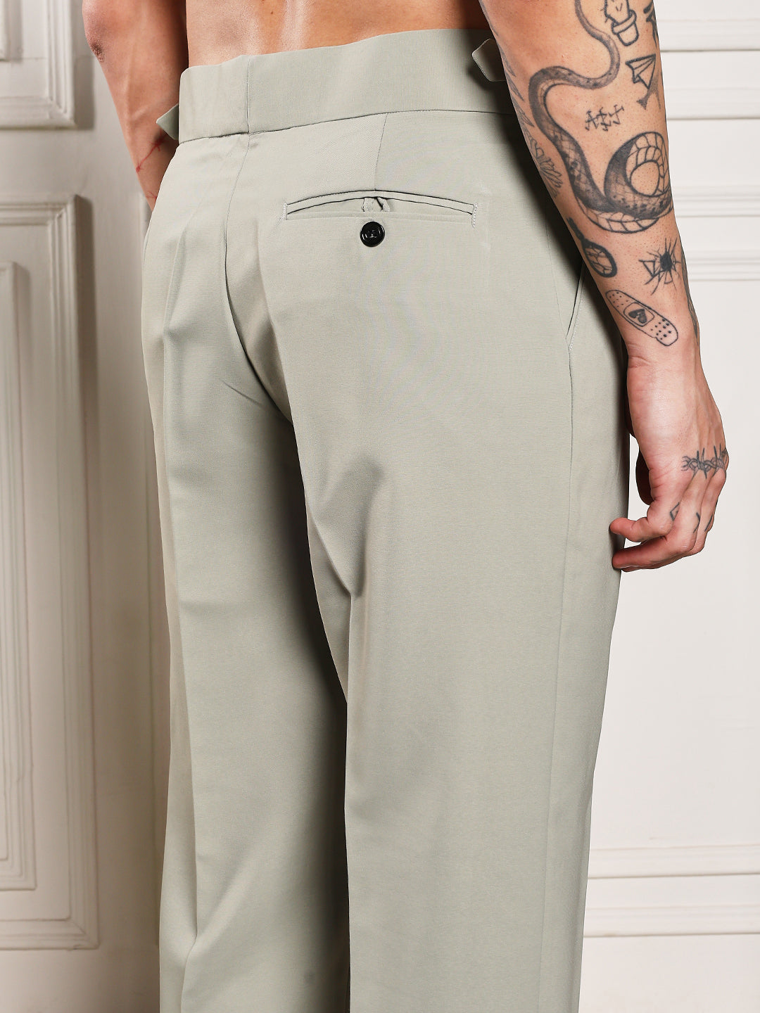 Loose Fit Double Button Classic Sage Gurkha Pants