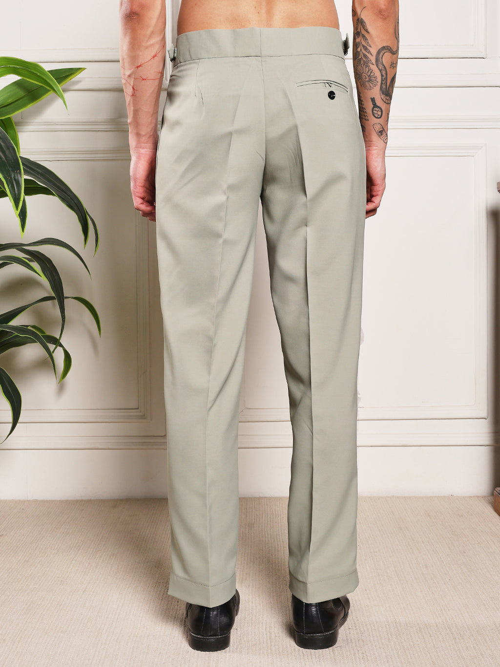 Loose Fit Double Button Classic Sage Gurkha Pants