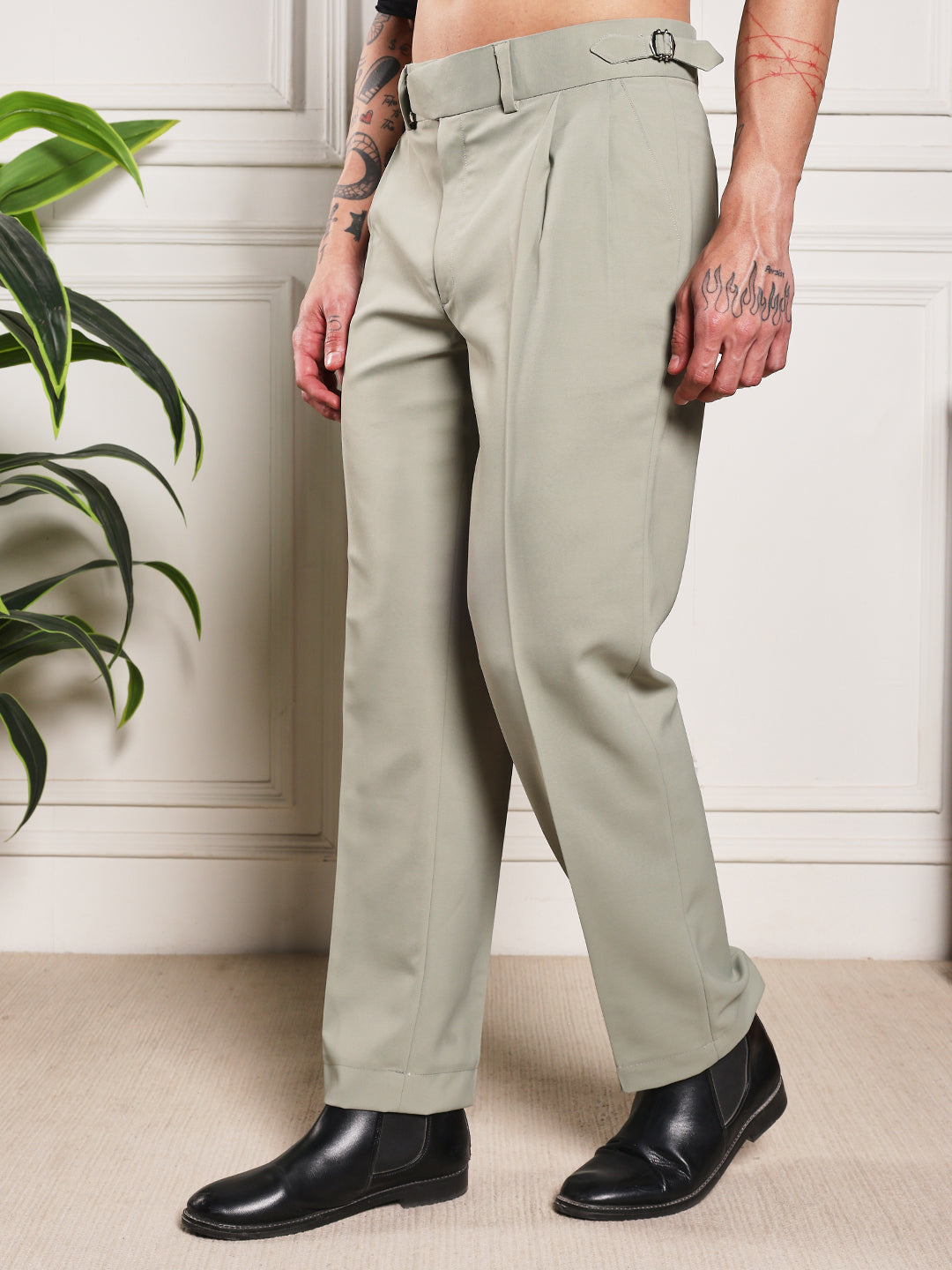 Loose Fit Single Buckle Classic Sage Gurkha Pants