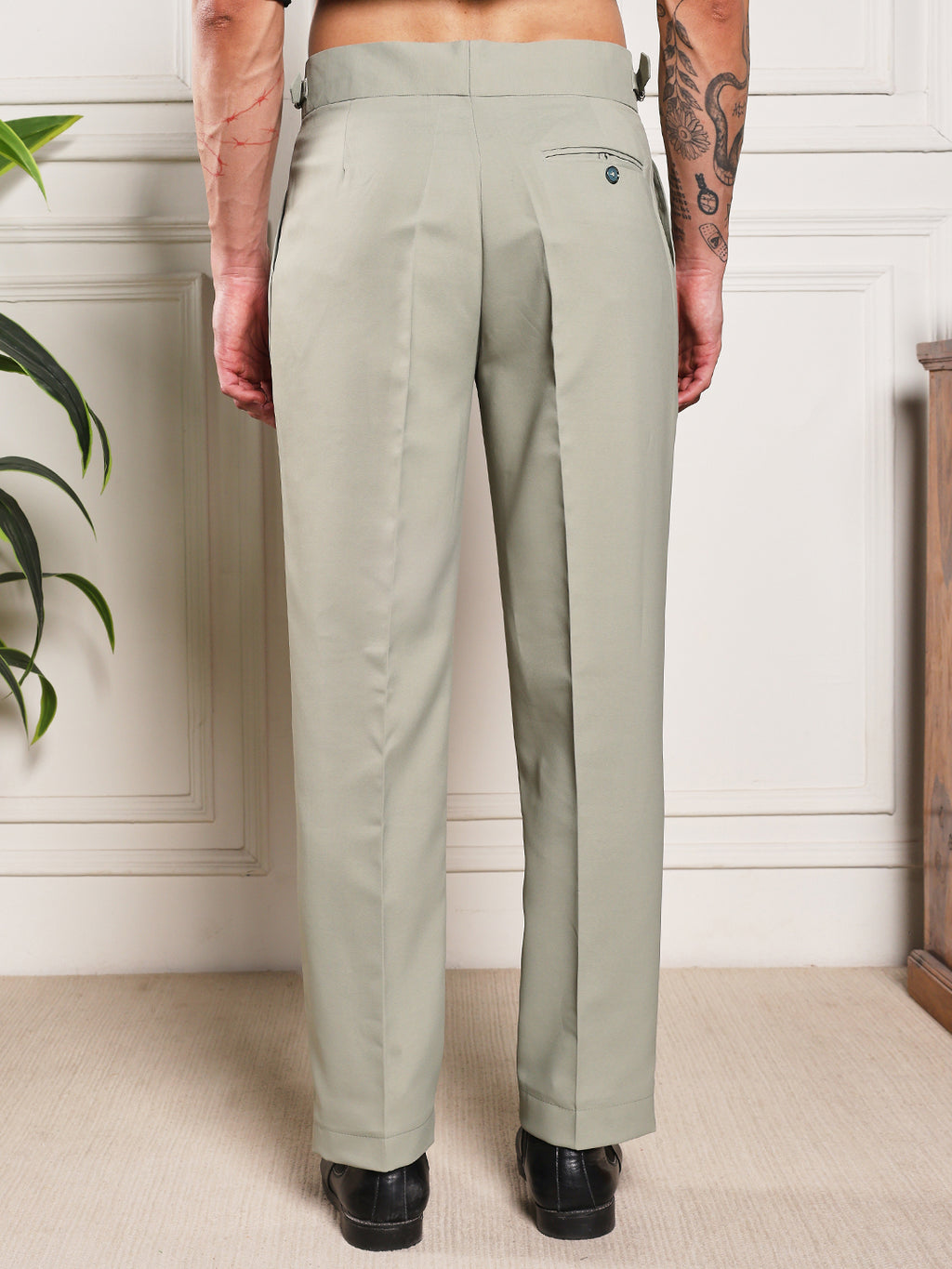 Loose Fit Single Buckle Classic Sage Gurkha Pants