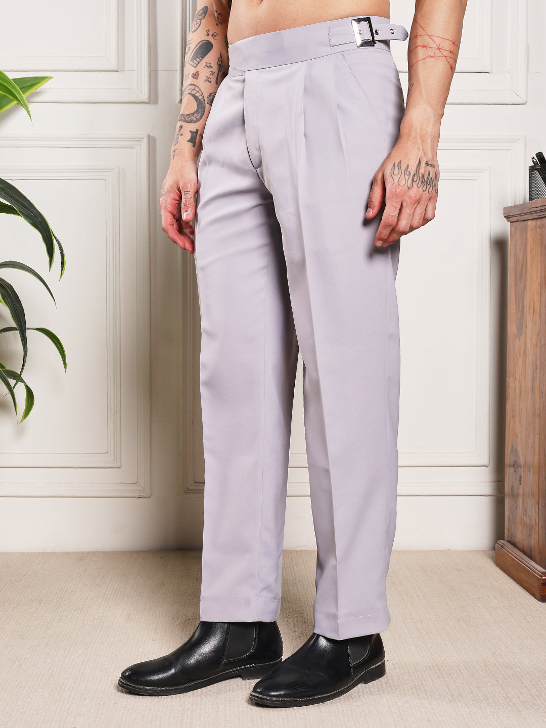 Loose Fit Classic Buckle Light Grey Gurkha Pants