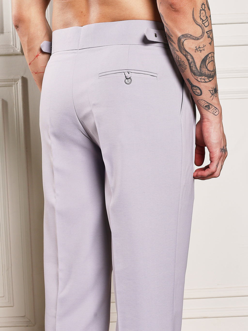 Loose Fit Classic Buckle Light Grey Gurkha Pants