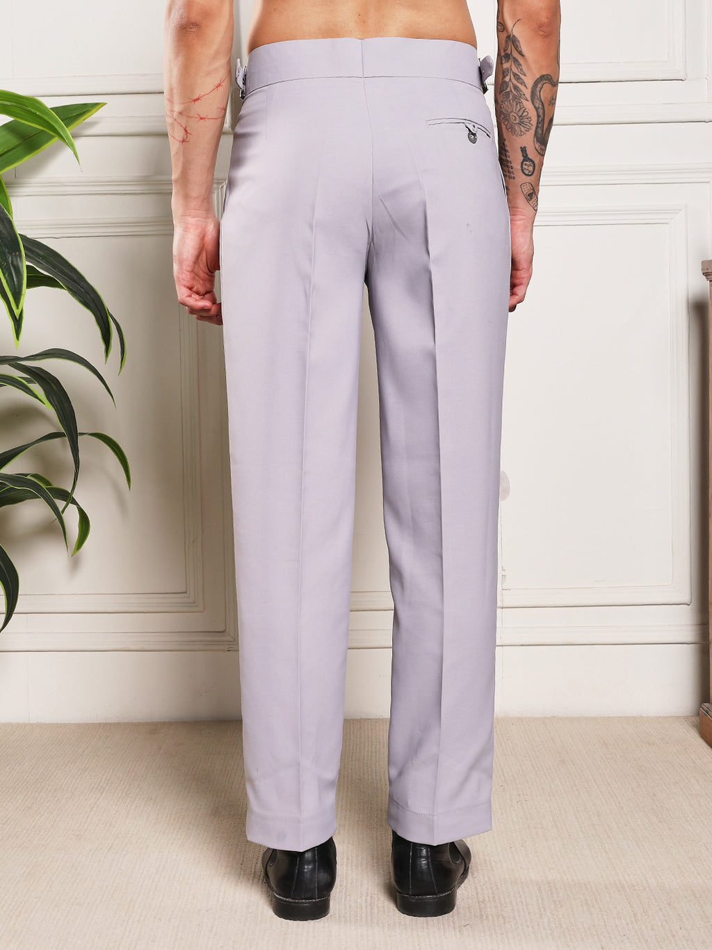 Loose Fit Classic Buckle Light Grey Gurkha Pants