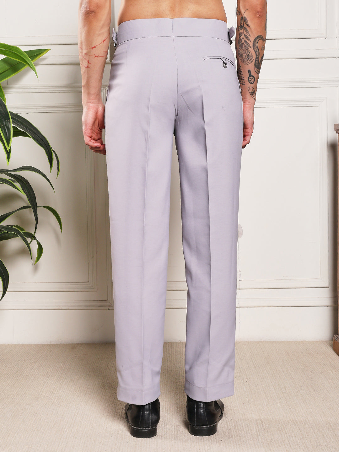 Loose Fit Classic Buckle Light Grey Gurkha Pants