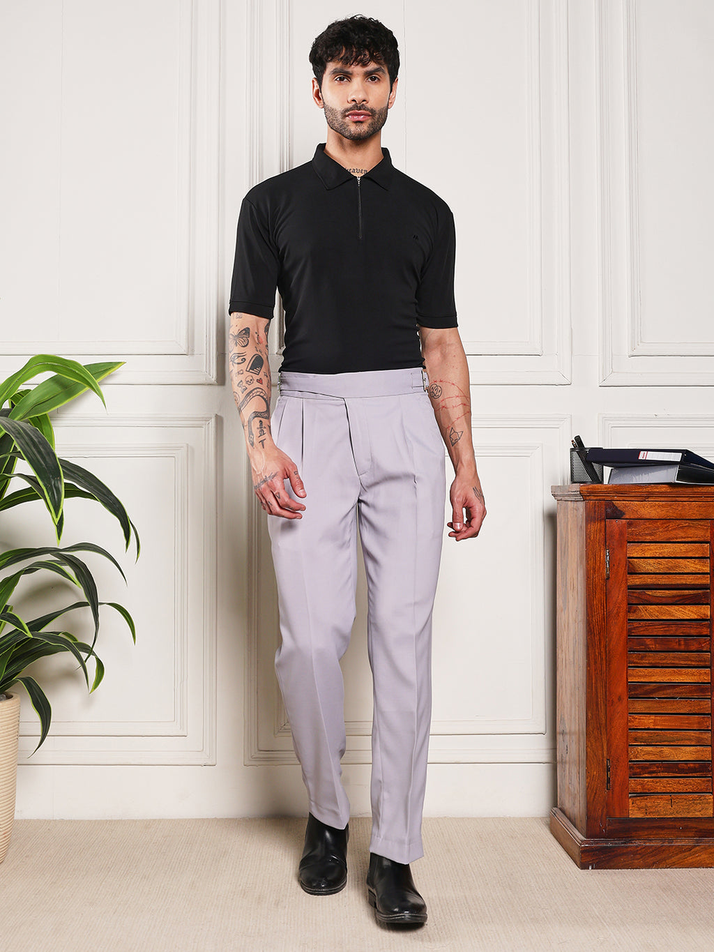 Loose Fit Classic Buckle Light Grey Gurkha Pants