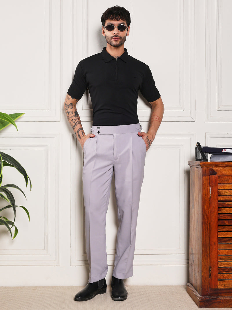 Loose Fit Double Button Light Grey Gurkha Pants