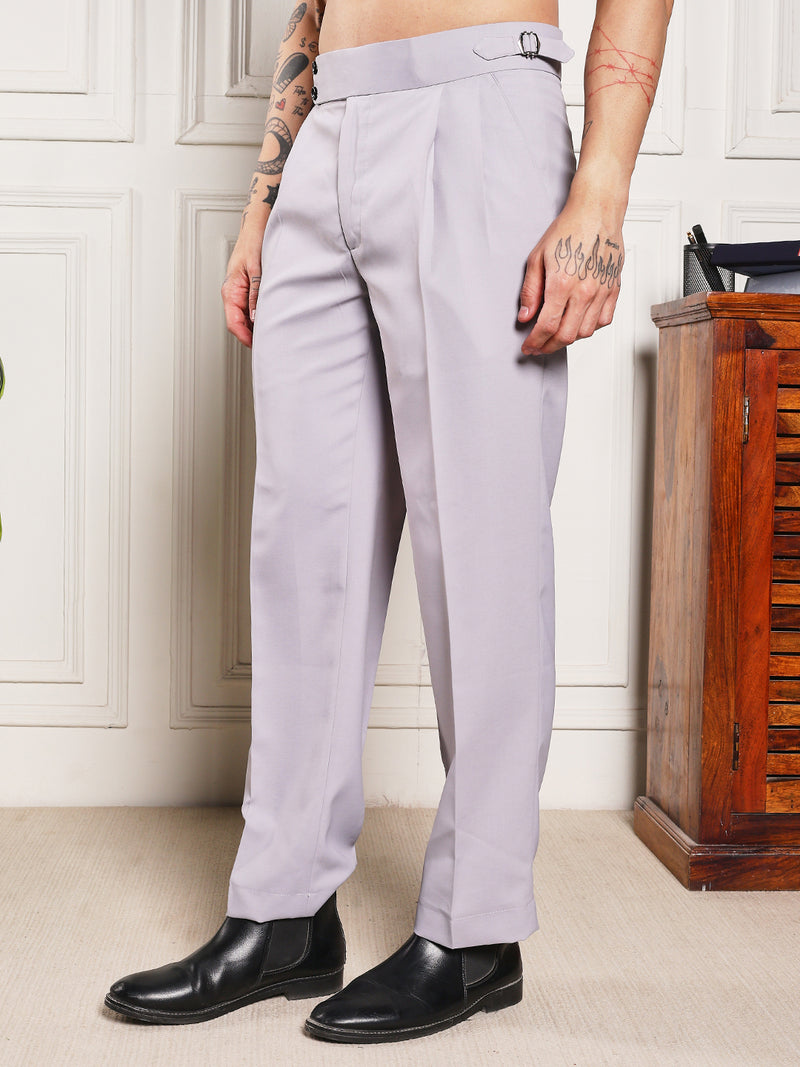 Loose Fit Double Button Light Grey Gurkha Pants