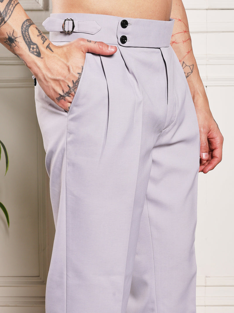 Loose Fit Double Button Light Grey Gurkha Pants