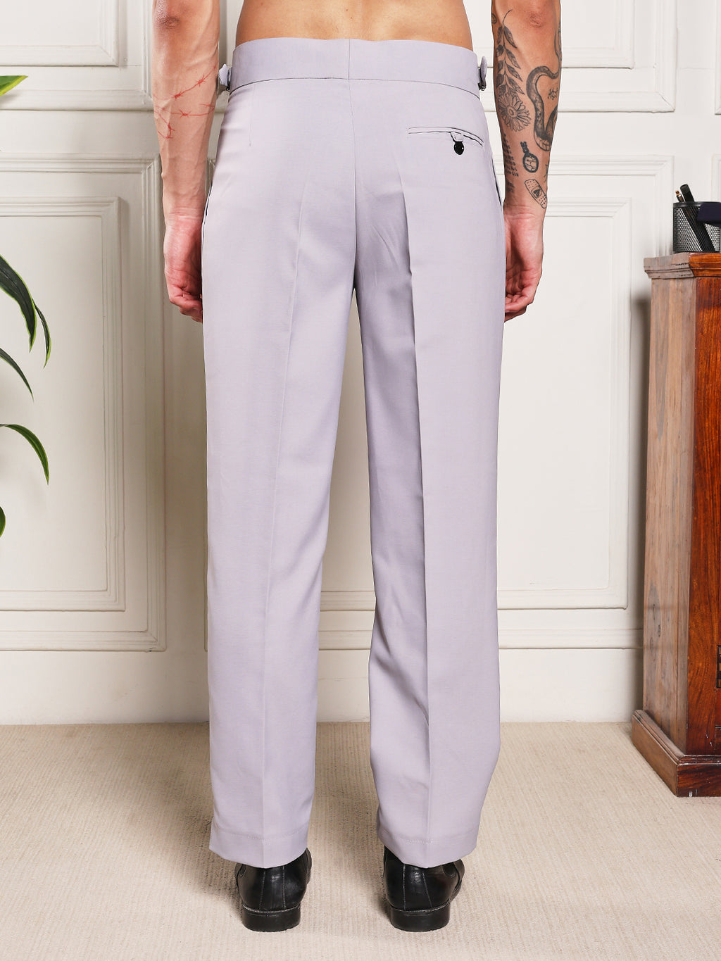 Loose Fit Double Button Light Grey Gurkha Pants