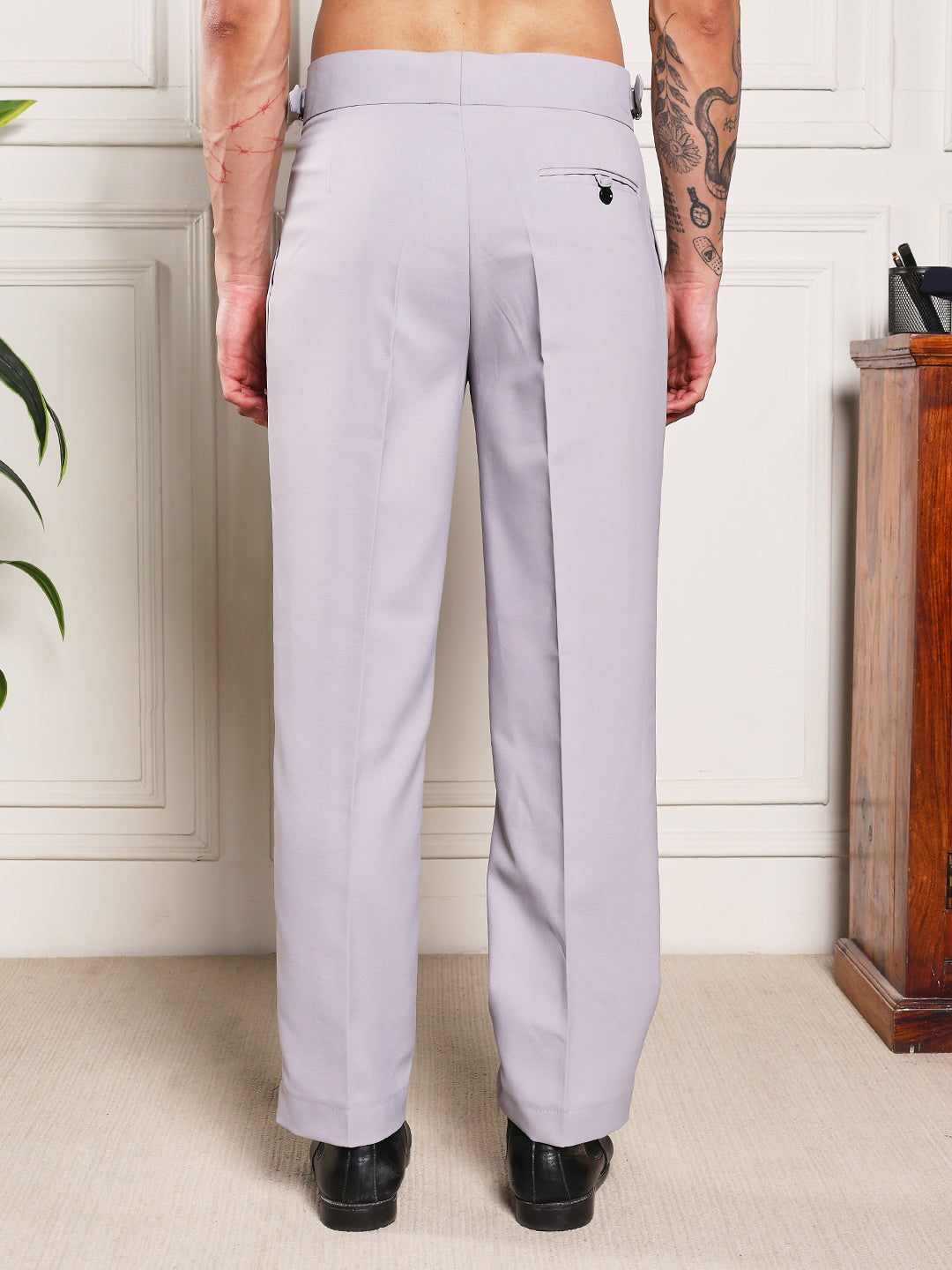 Loose Fit Double Button Light Grey Gurkha Pants