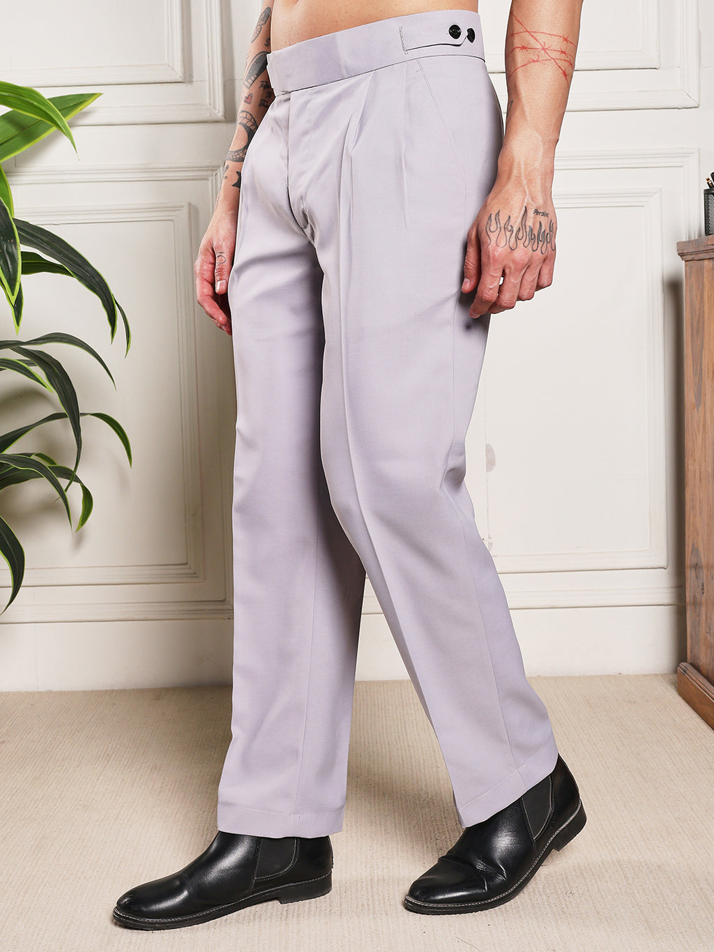 Loose Fit Classic Button Light Grey Gurkha Pants