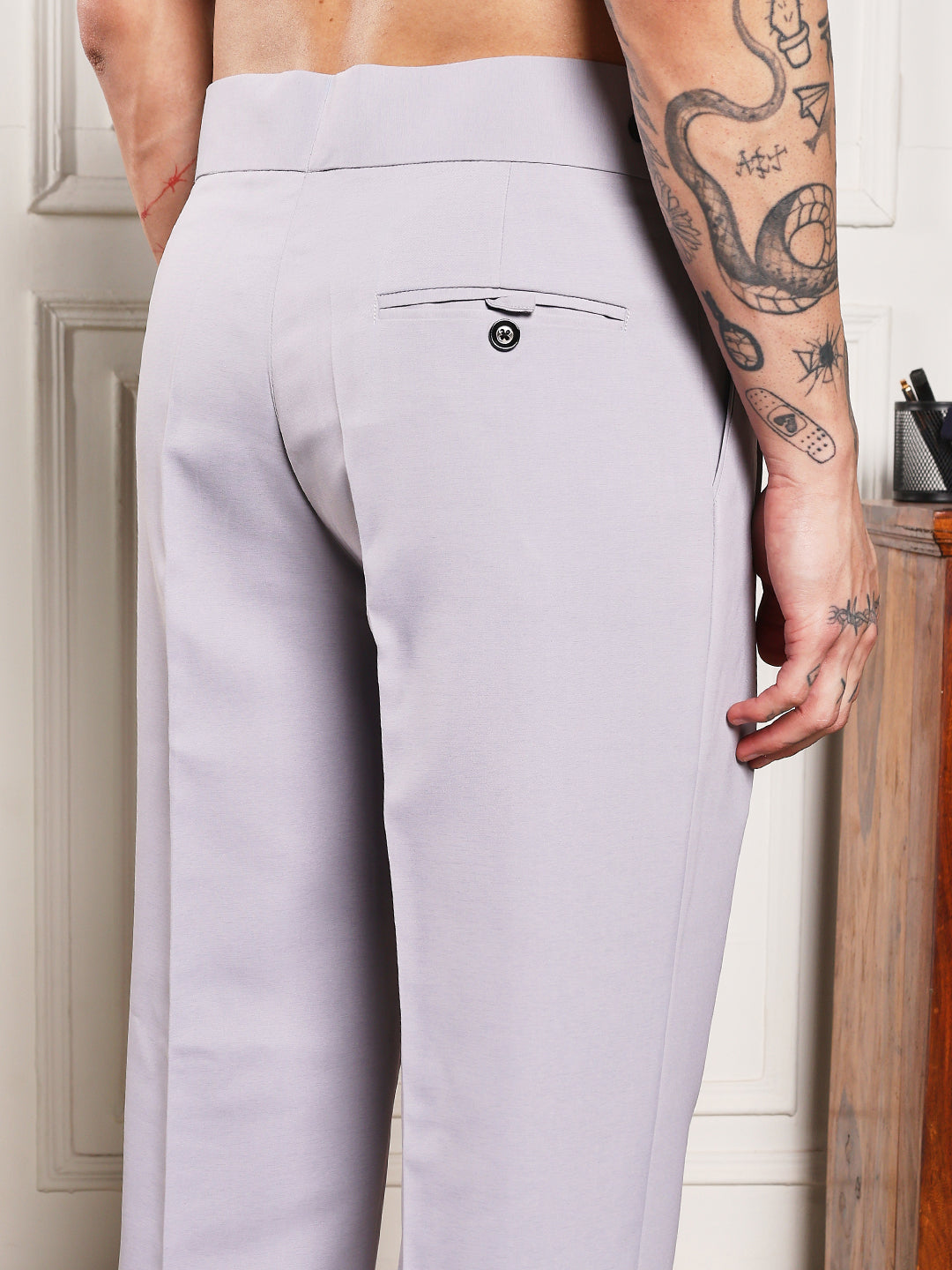 Loose Fit Classic Button Light Grey Gurkha Pants