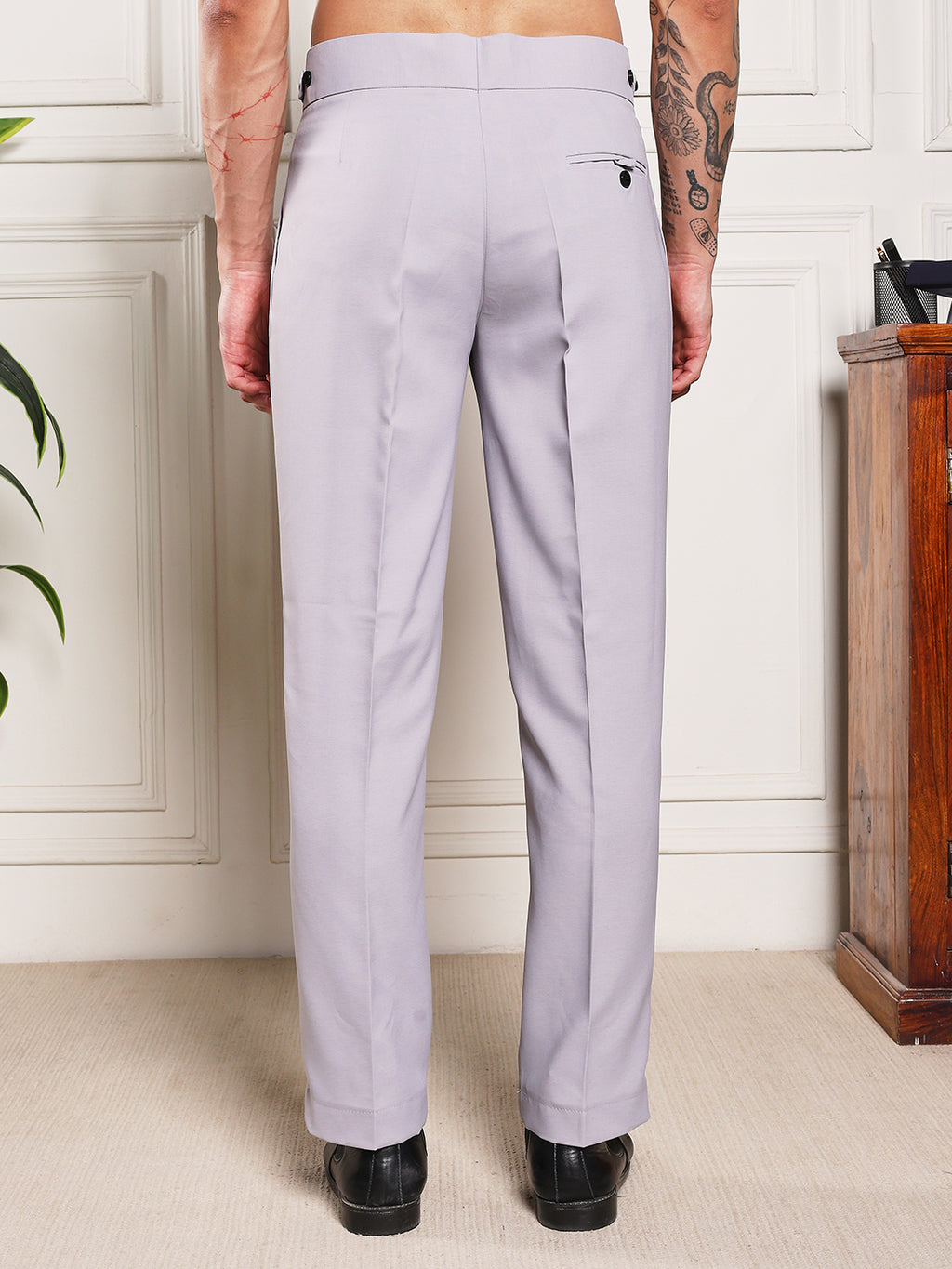 Loose Fit Classic Button Light Grey Gurkha Pants