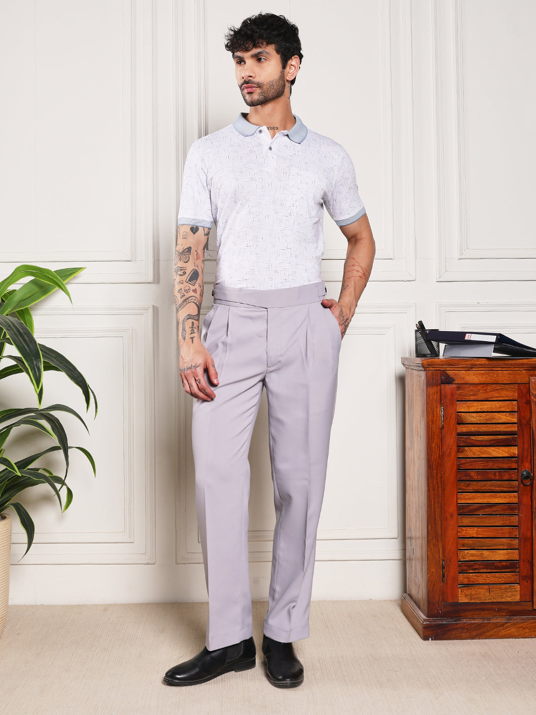 Loose Fit Classic Button Light Grey Gurkha Pants