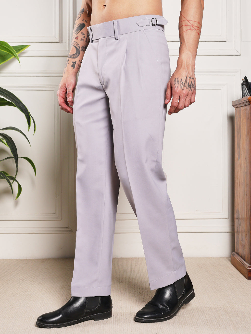 Loose Fit Signature Buckle Light Grey Gurkha Pants
