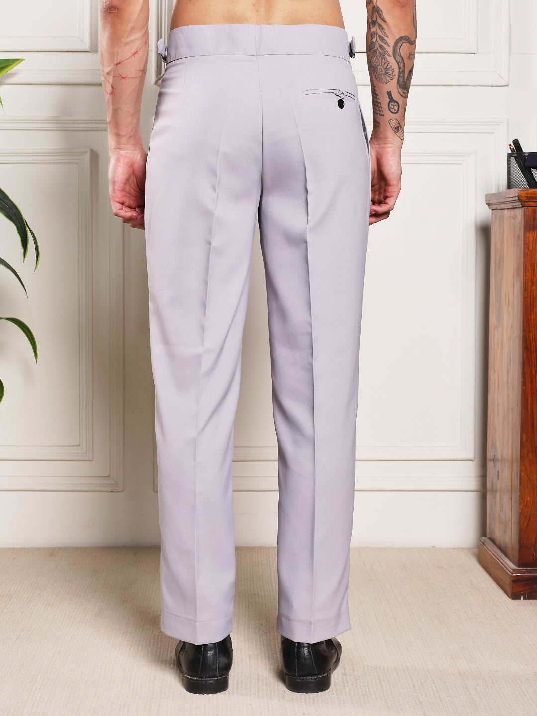 Loose Fit Signature Buckle Light Grey Gurkha Pants