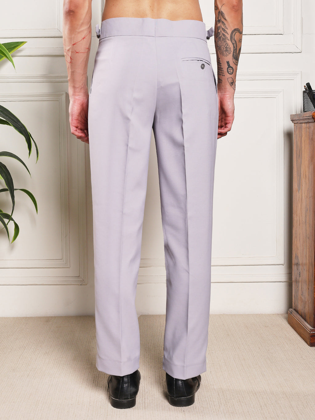 Loose Fit Single Buckle Light Grey Gurkha Pants