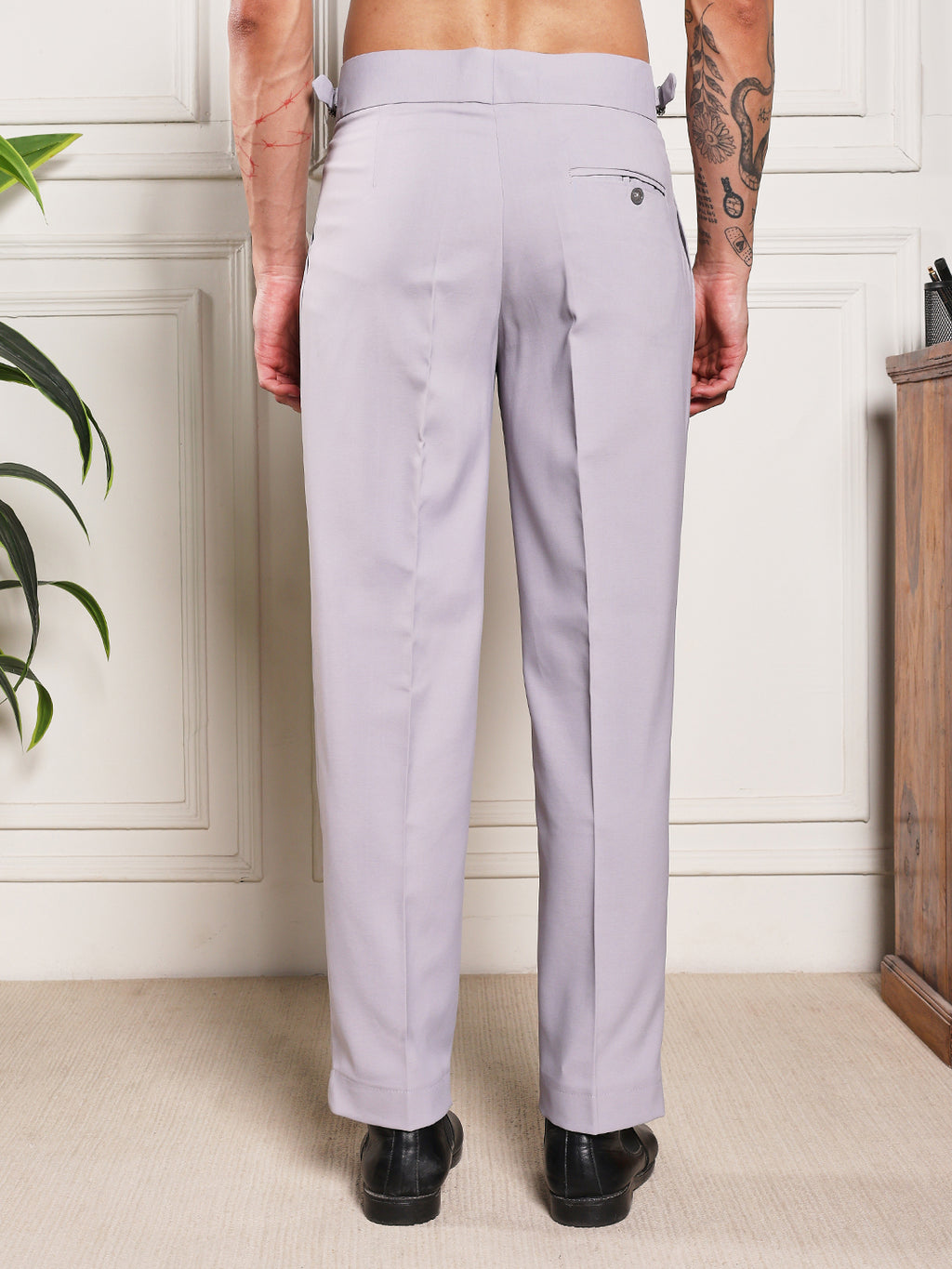 Loose Fit Double Buckle Light Grey Gurkha Pants