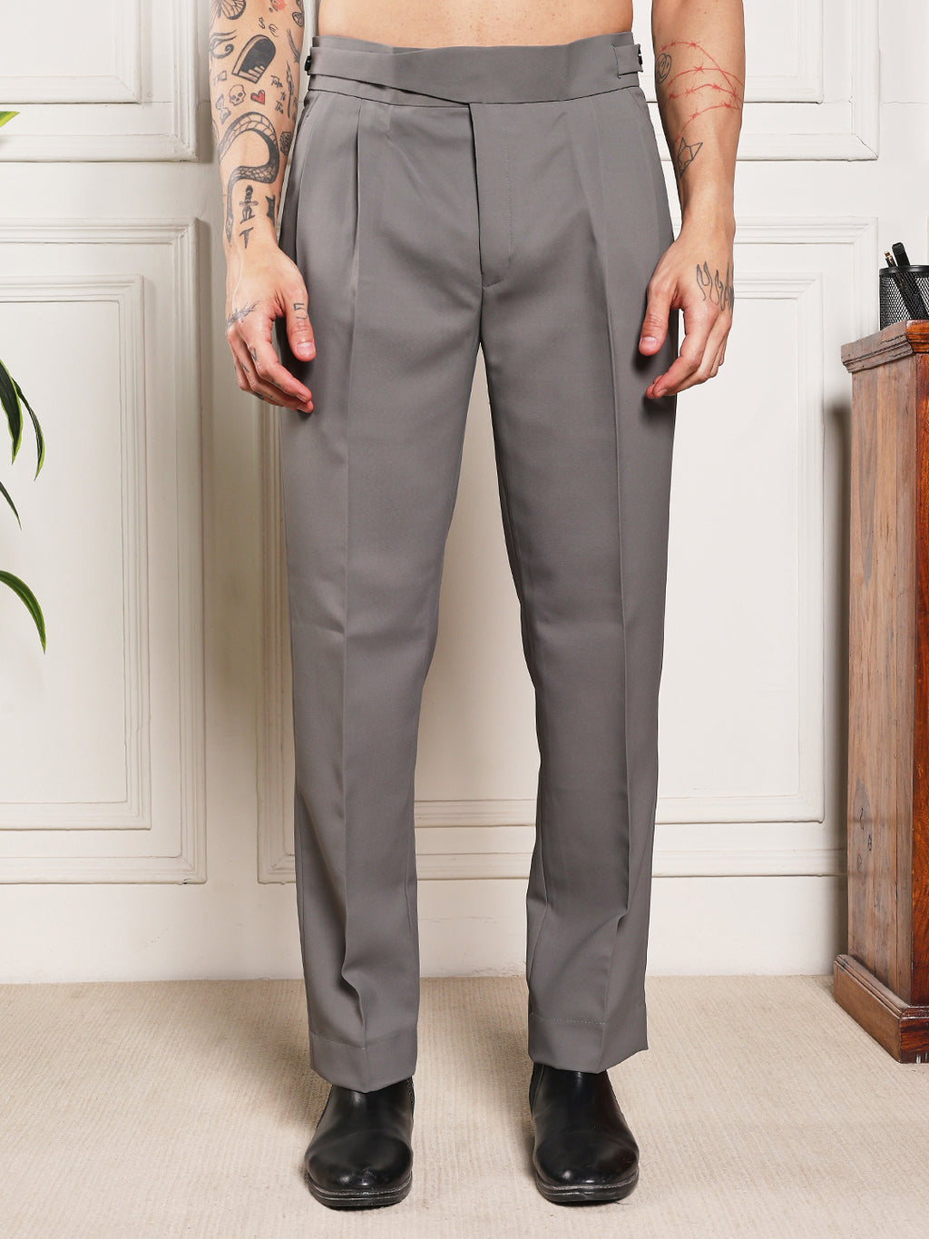 Loose Fit Classic Button Perfect Grey Gurkha Pants