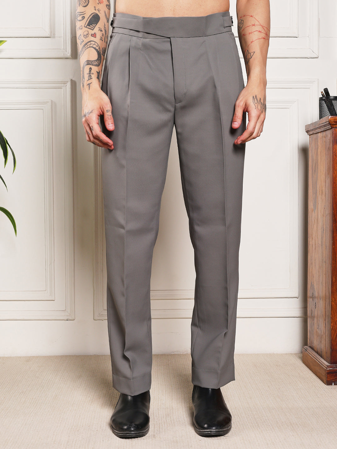 Loose Fit Classic Button Perfect Grey Gurkha Pants