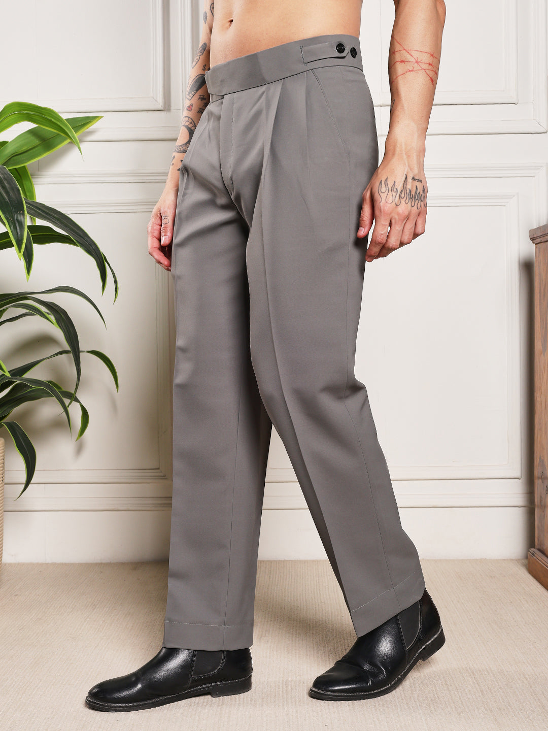 Loose Fit Classic Button Perfect Grey Gurkha Pants