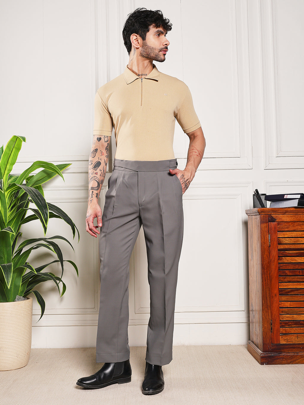 Loose Fit Classic Button Perfect Grey Gurkha Pants