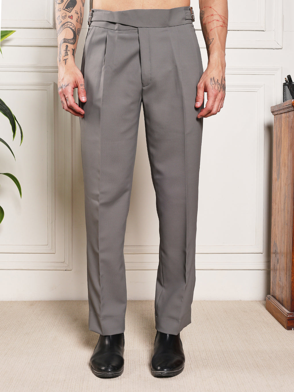 Loose Fit Classic Buckle Perfect Grey Gurkha Pants